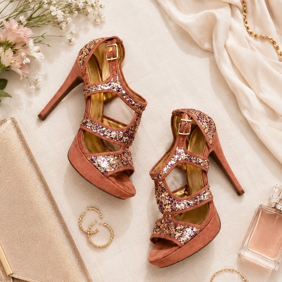 Jessica Simpson Shoes - Jessica Simpson Bruno platform sandals in a rose gold sequin